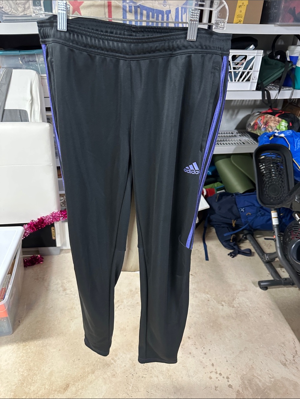 adidas Black Track Pants with Purple Side Stripes